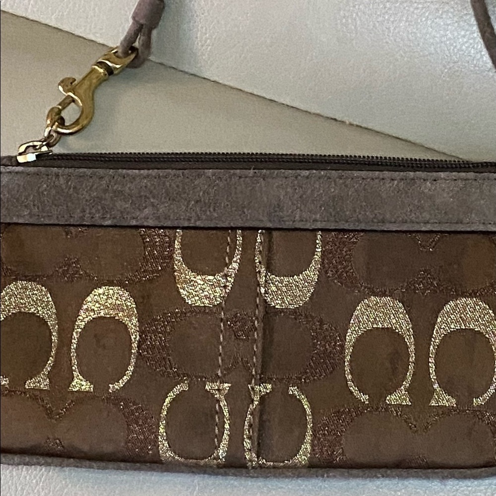 Metallic Signature Beaded Brown Lurex Suede Wristlet​​​​​​​​​​​​​​​​​​​​​​​​ - Picture 10 of 11